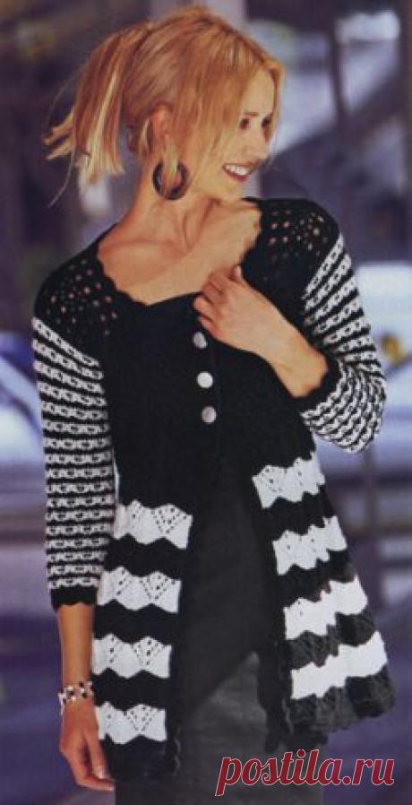 Черно-белый жакет. Вязание спицами для женщин. Узелок.ру