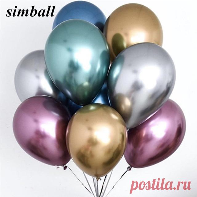 10 шт. 12 дюймов Новый глянцевый металлический жемчуг латексные шары толщиной хром металлик цвета надувные Air шары шаровые День Рождения Декор купить на AliExpress