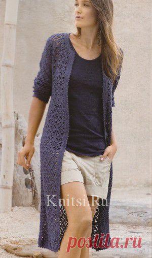 Темно-сниий кардиган. Вязание для женщин / Кардиганы / Крючком