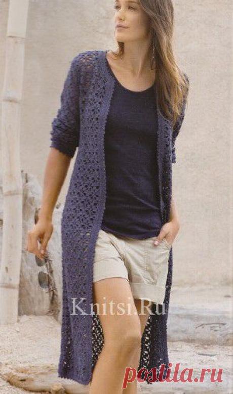 Темно-сниий кардиган. Вязание для женщин / Кардиганы / Крючком