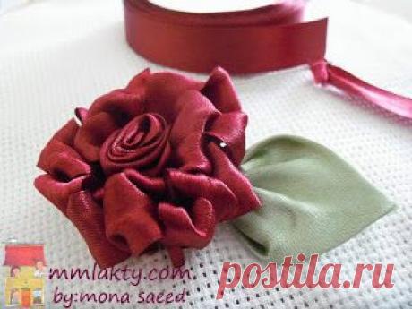 ВЫШИТАЯ ШИКАРНАЯ РОЗА ЛЕНТАМИ.