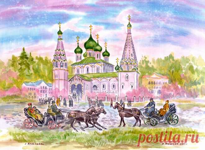 акварель, бумага, " Ярославль. Ильинская площадь", 42х60 см.,городской, исторический пейзаж, архитектура города