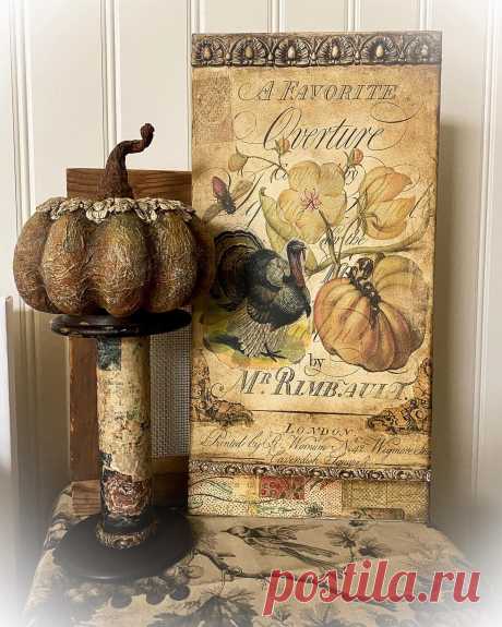 Hello November!! Finally finished my November Thanksgiving decor with a faux patina heirloom pumpkin using @redesignwithprima helios ice decor wax, thanks to @nancybeedesigns for the demo, love this stuff! 
#sweetandsassytreasures #monahanpapers #redesignwithprima #iodmoulds #darkanddecrepit #thanksgivingdecor #vintagewoodspools #decoupageoncanvas #decoupage
