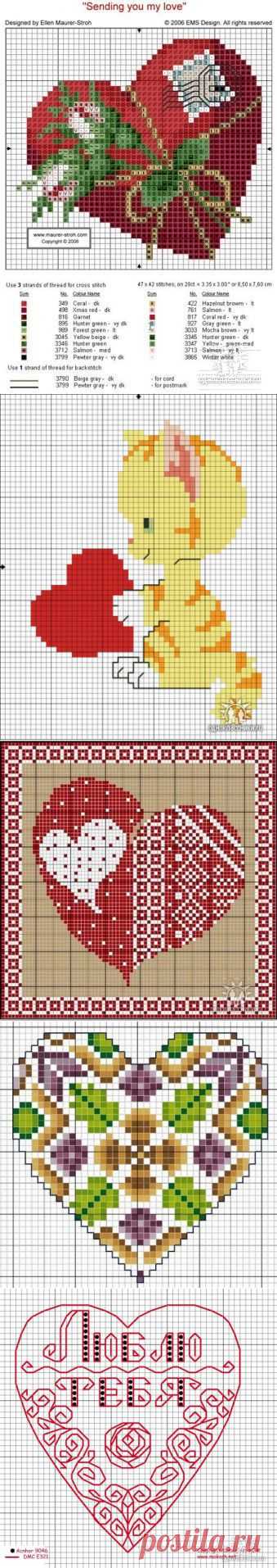 Сердечки / Вышивка / Схемы вышивки крестом