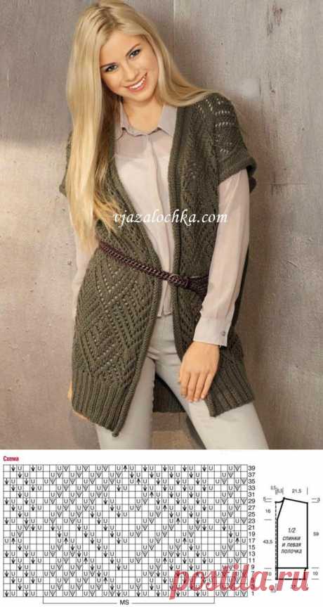 Длинный жилет с ажурным узором