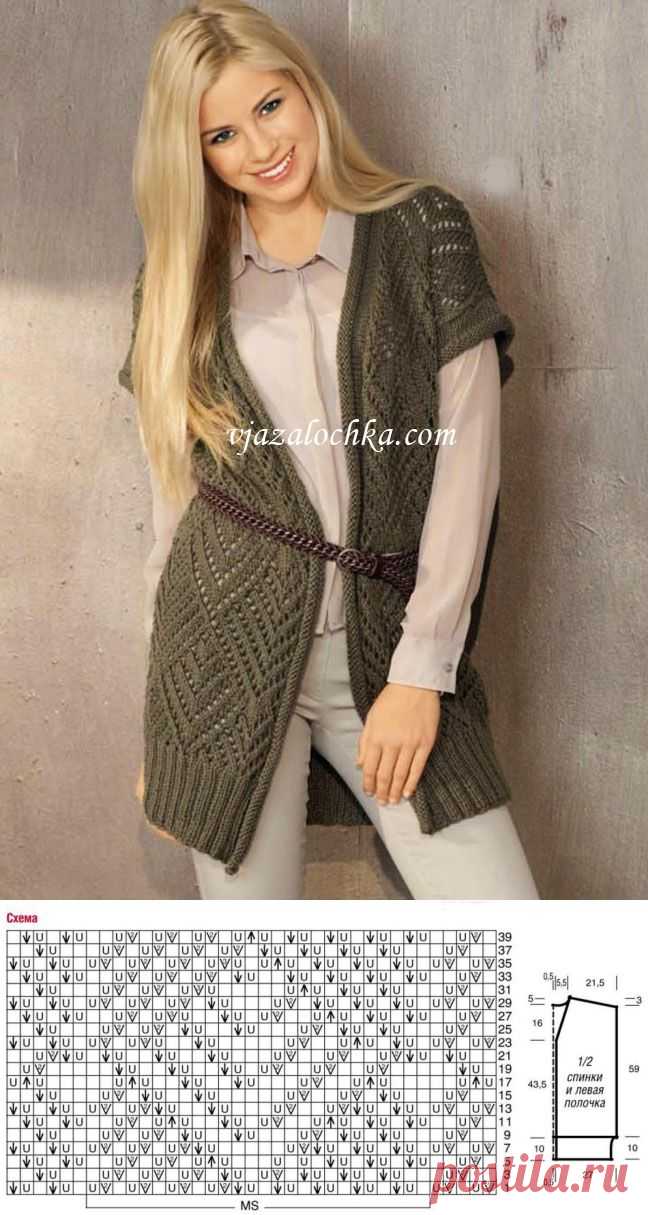 Длинный жилет с ажурным узором