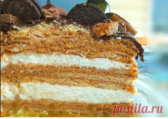 Торт*Полёт шмеля*....медовик,хрустящее безе,сметанный и сливочный крем со сгущёнкой...