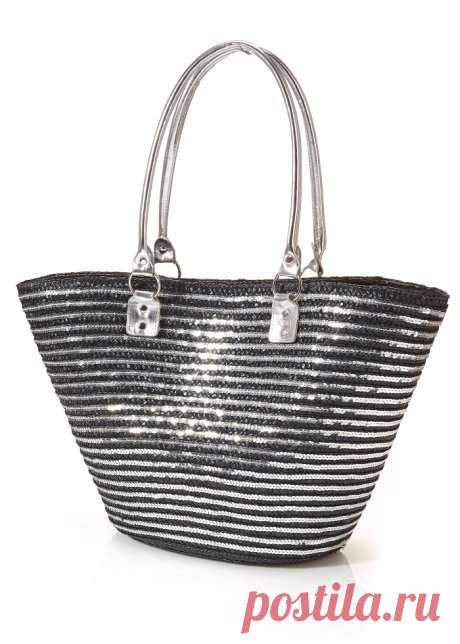 Двухцветная соломенная сумка – признак изысканного вкуса - черный/серебристый