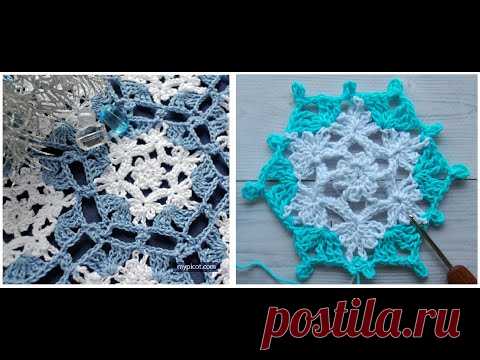 Простой красивый мотив крючком СНЕЖИНКА.Мотив для покрывала, для пледа Легко Урок 296 Crochet motif