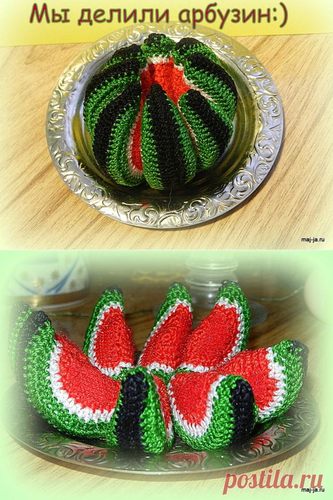 Игрушки на липучках, вязаный арбуз, вязаные ягоды