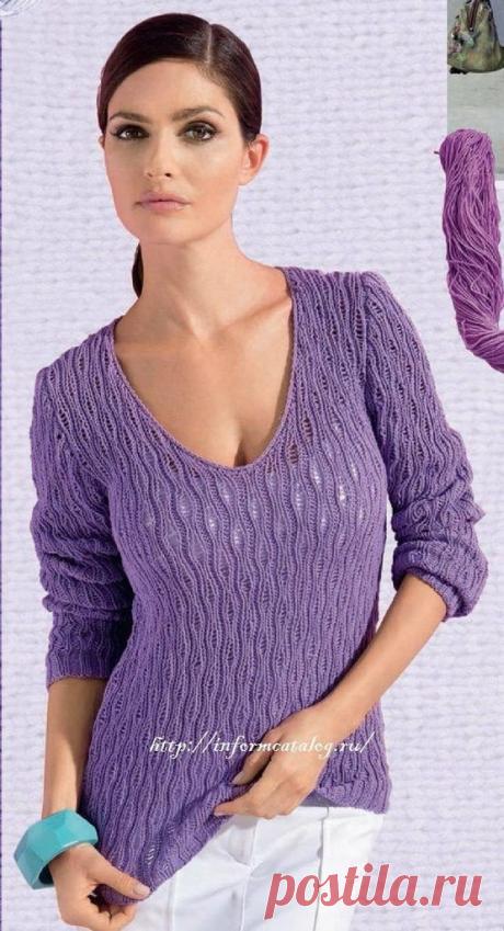 Пуловер с V Образным Вырезом Спицами | Ниточка