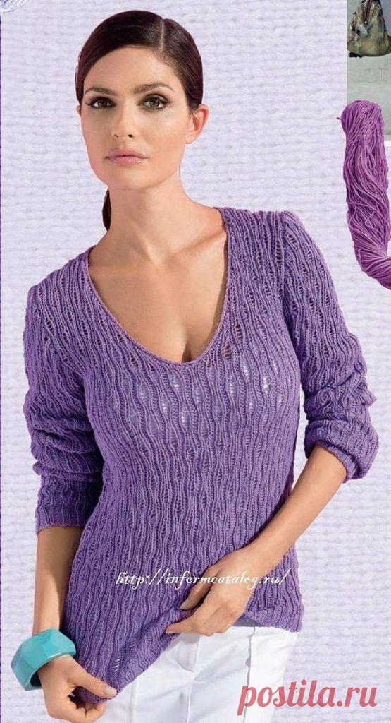 Пуловер с V Образным Вырезом Спицами | Ниточка