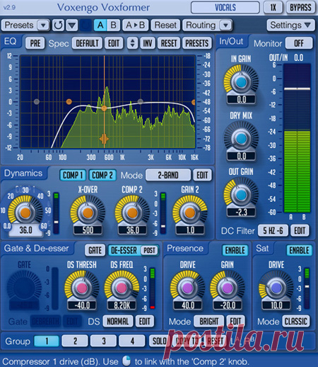 Voxengo Voxformer v2.11 Win WiN and OSX  | WiN 6.44 MB | OSX 30.53 MB
Voxformer is a multi-functional vocal channel strip AAX, AU and VST plugin for professional audio applications. Combining several professional quality processing modules, Voxformer was designed to be a comprehensive solution for all your vocal processing needs – be it spoken or sung vocals.