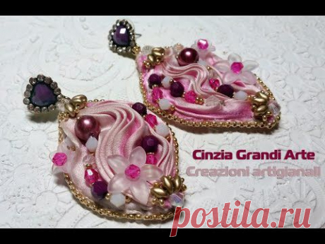 DIY - Orecchini &quot;Mandorla&quot; tecnica Embroidery con seta Shibori