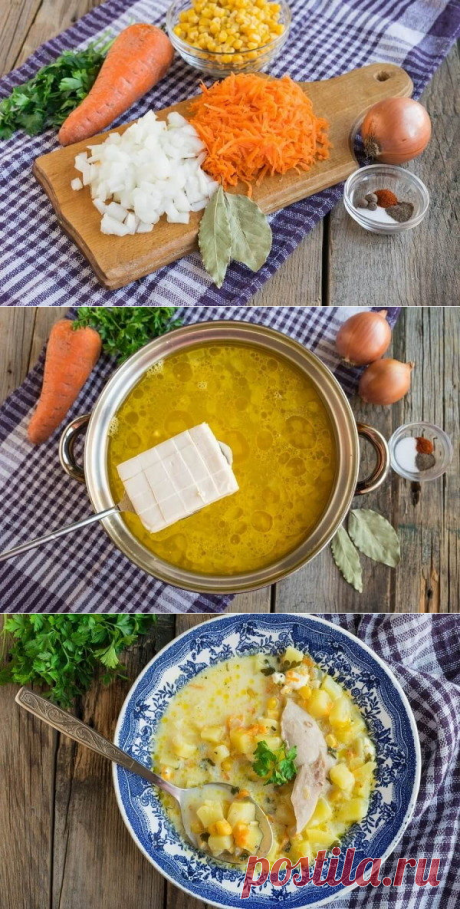 Сырный суп с курицей и кукурузой