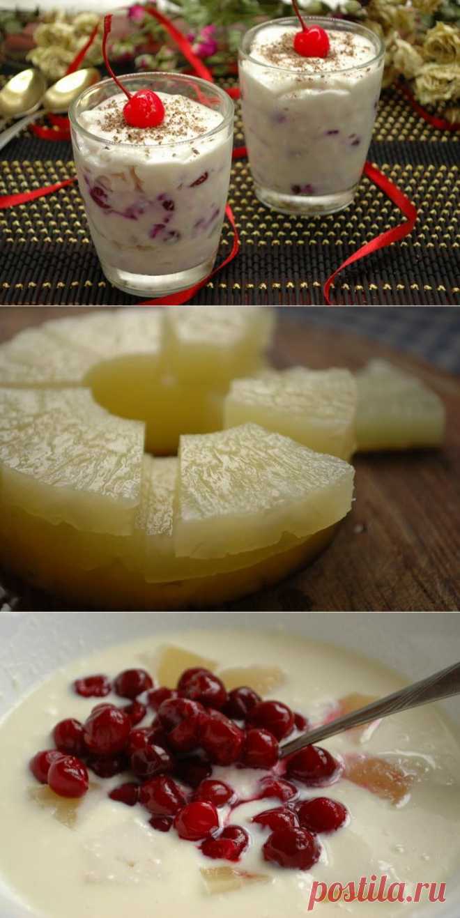 Десерт с ананасом и вишней