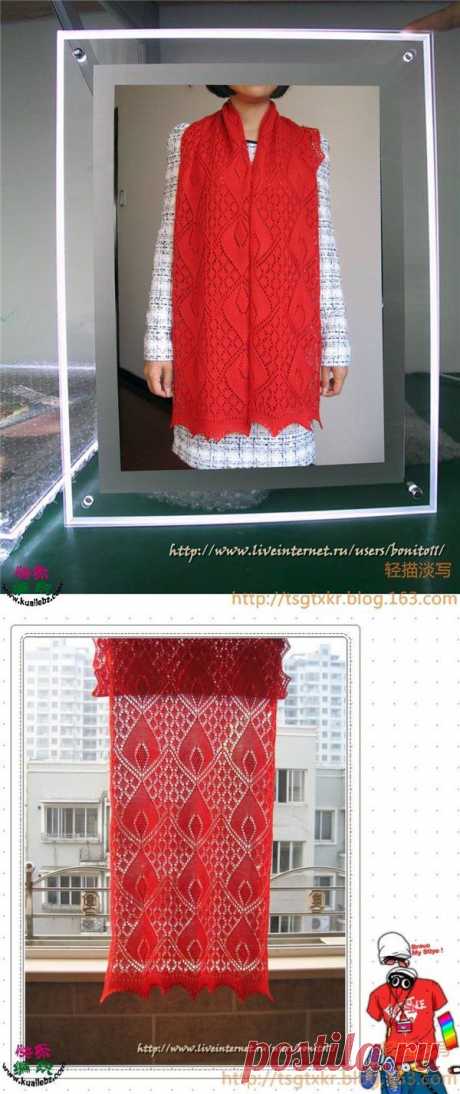 Вяжем шарф красивым узором...