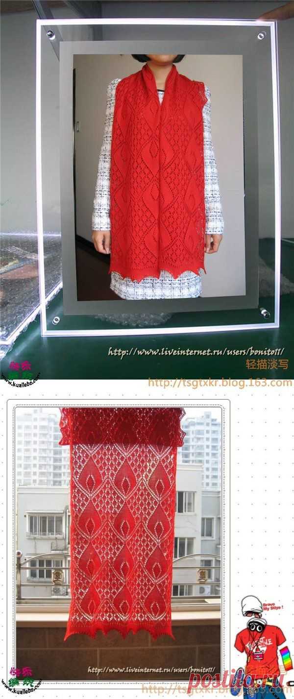 Вяжем шарф красивым узором...