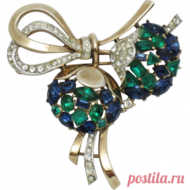 Vintage CROWN TRIFARI Jeweled Symphony Rhinestone Brooch Pendant from atouchofrosevintagejewels on Ruby Lane