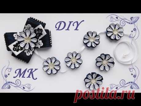 Лента в косу с цветами 🌺 канзаши + заколочки. МК/DIY 👐