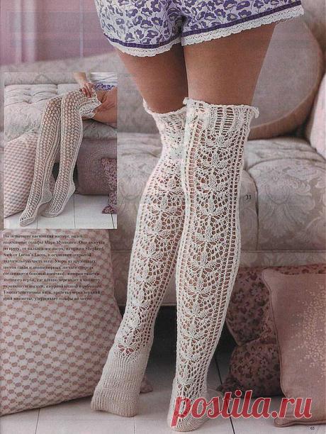 Ажурные гольфы вязанные спицами. Схема