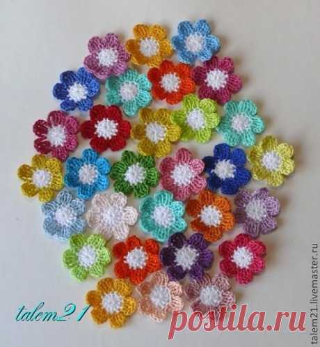 Цветочки из остатков пряжи - Ярмарка Мастеров - ручная работа, handmade