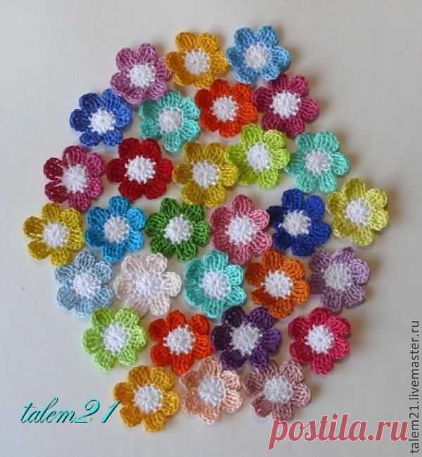 Цветочки из остатков пряжи - Ярмарка Мастеров - ручная работа, handmade
