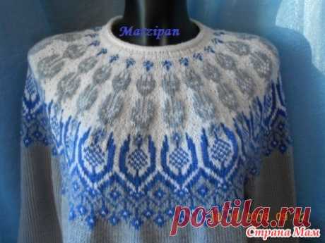 . Джемпер с круглой жаккардовой кокеткой Frost Icy Flowers (Ледяные цветы) - Вязание - Страна Мам