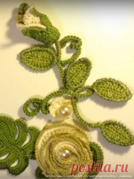 Роза крючком на гибком шнуре. Чашелистик. Е.Ситникова