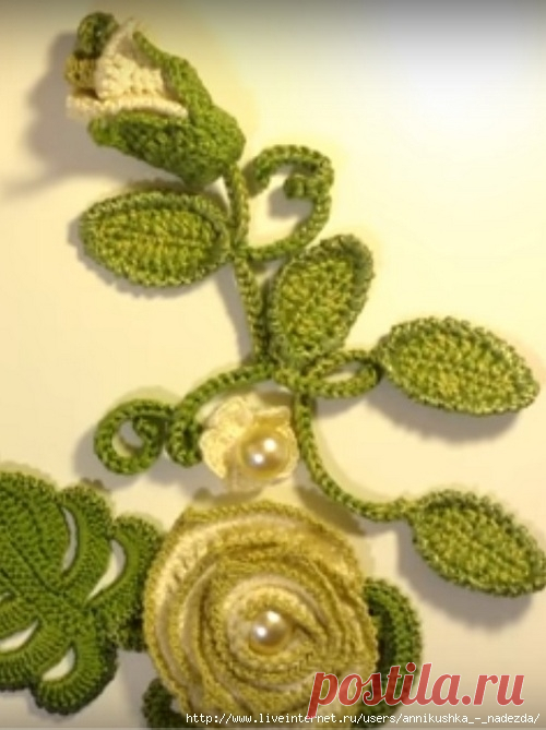 Роза крючком на гибком шнуре. Чашелистик. Е.Ситникова