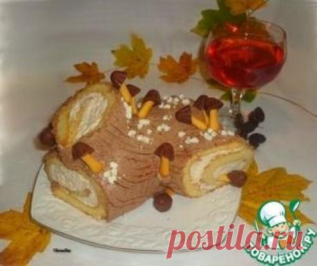 &quot;Рождественское полено&quot; с творожно-масляным кремом - кулинарный рецепт