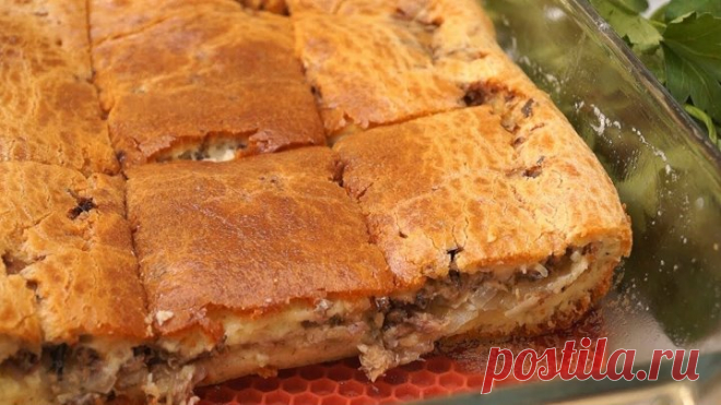 Заливной пирог с сайрой и картофелем 