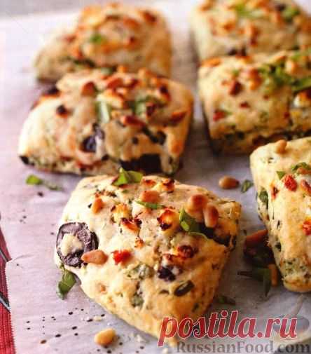 Рецепт: Брускетта из песочного теста с оливками, помидорами и травами на RussianFood.com