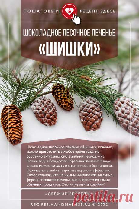 Шоколадное песочное печенье «Шишки». Пошаговый рецепт с фото приготовления шоколадного песочного печенья «Шишки». Красивое печенье на Новый год и Рождество. Оригинальная выпечка. Оформление блюд. #свежиерецепты #рецепт #выпечка #печенье #новыйгод #рождество