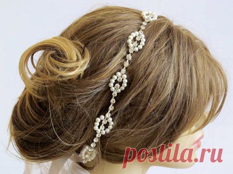 Rhinestone and Pearl headband Wedding bridal headband by selenayy