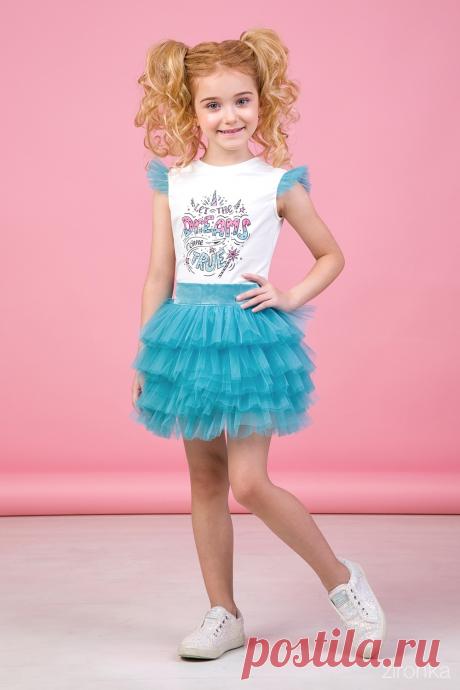 Комплект (футболка, юбка) бирюзовый для девочки 64-9018-6