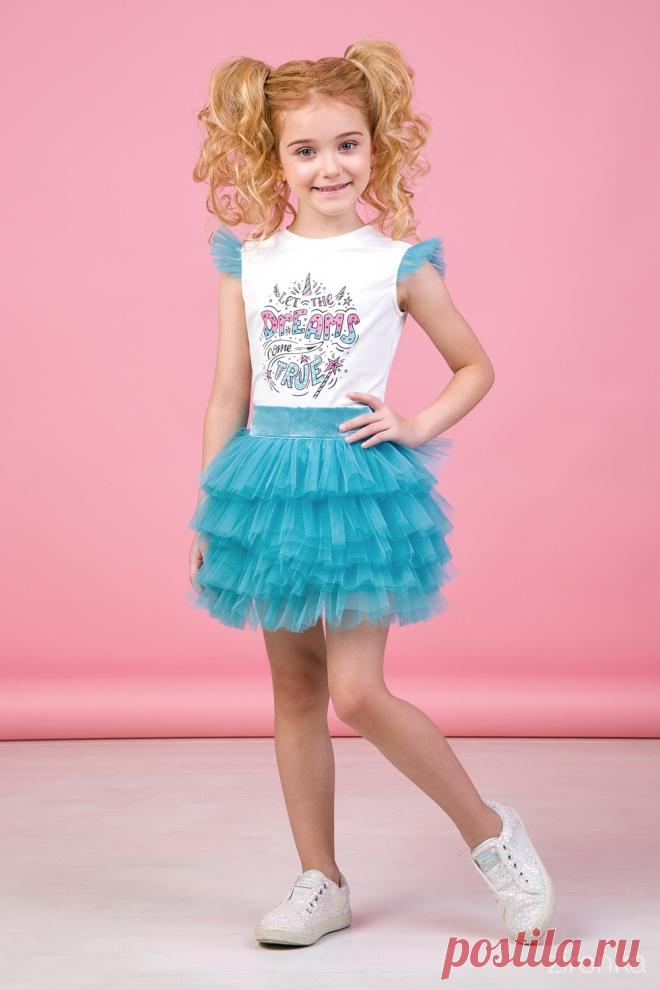 Комплект (футболка, юбка) бирюзовый для девочки 64-9018-6