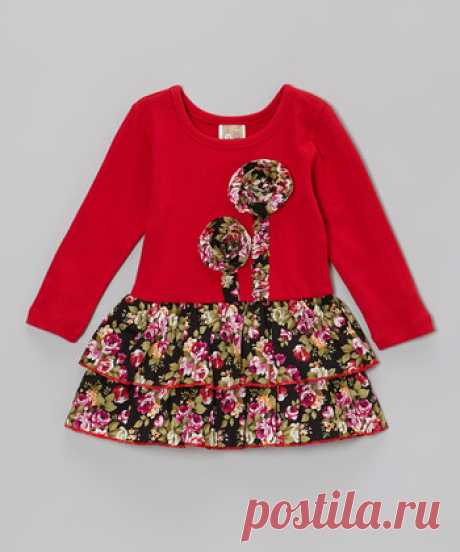Pretty Me Black &amp; Red Flower Dress - Toddler &amp; Girls | zulily