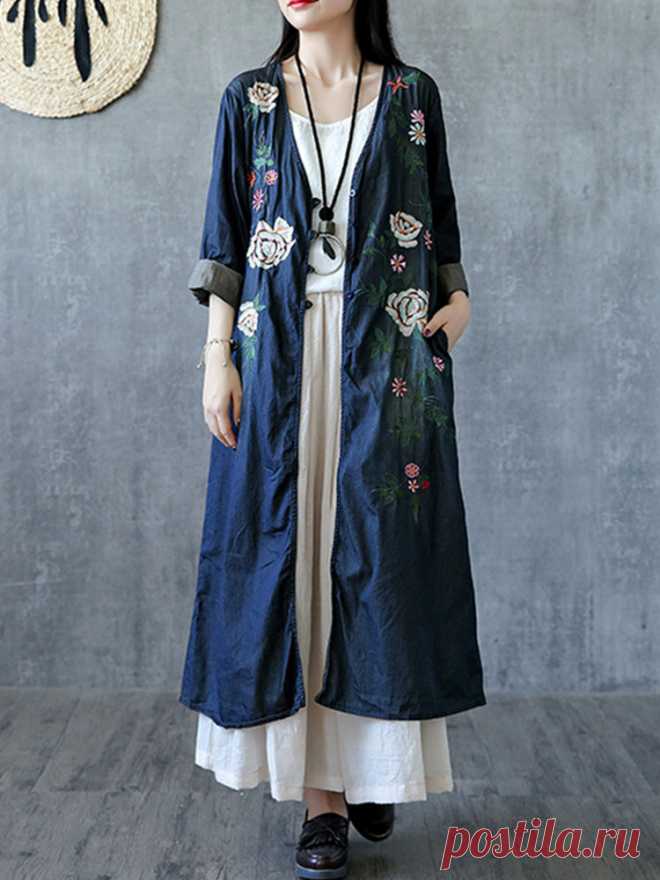 Floral Embroidery Long Sleeve Denim Women Vintage Coat Your friend shared a fashion website for you and give you $60 coupons! Claim it now.