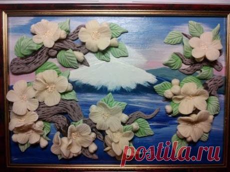 Мастер-класс: как я собирала картину из солёного теста "Цветущая сакура"