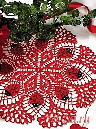 Салфетка Божьи коровки крючком
