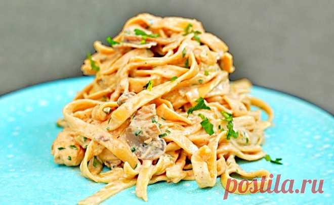 Паста с куриной грудкой и грибами «Альфредо» | Рецепты на SuperKuhen.ru