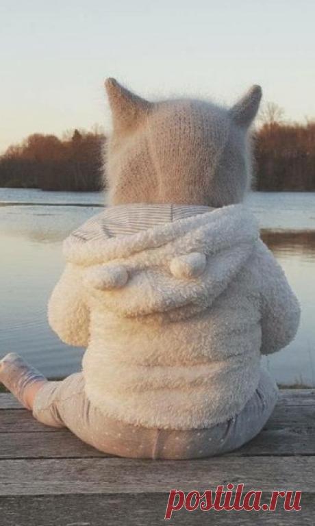 Детская шапка с ушками спицами