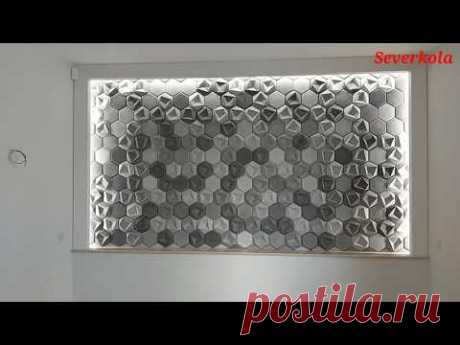 интересная ниша с многогранниками и подсветкой. Дизайн стен и монтаж короба из гипсокартона.