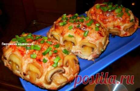 Куриная отбивная под шубой из фарша и шампиньонов - Перчинка Хозяюшка -