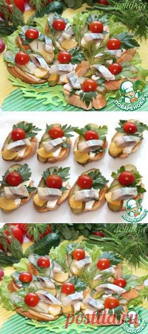 Брускетта с сельдью и маринованным огурчиком - кулинарный рецепт