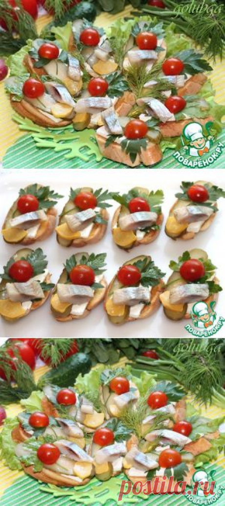Брускетта с сельдью и маринованным огурчиком - кулинарный рецепт