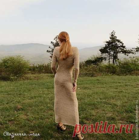 Купить Вязаное длинное платье &quot; Какао с молоком&quot; - бежевый, однотонный, платье, платье летнее