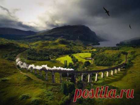 Шотландская железная дорога Виадук Гленфиннан, больше известная миру как Дорога в Хогвартс.