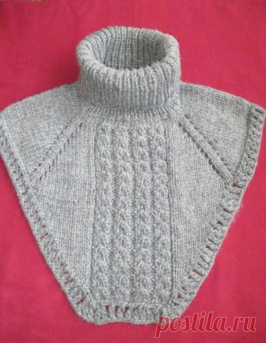 Мужская теплая манишка спицами с узором «косичка» 5Этот вариант также можно вязать на двух или на пяти круговых сп., все зависит от Вашего желания. В случае с работой на двух сп. придется учитывать один момент при наборе петелек – прибавляем 2 кром. п., вязать нужно по лицевой стороне и по изнанке, если по кругу – только по лицевой, а...